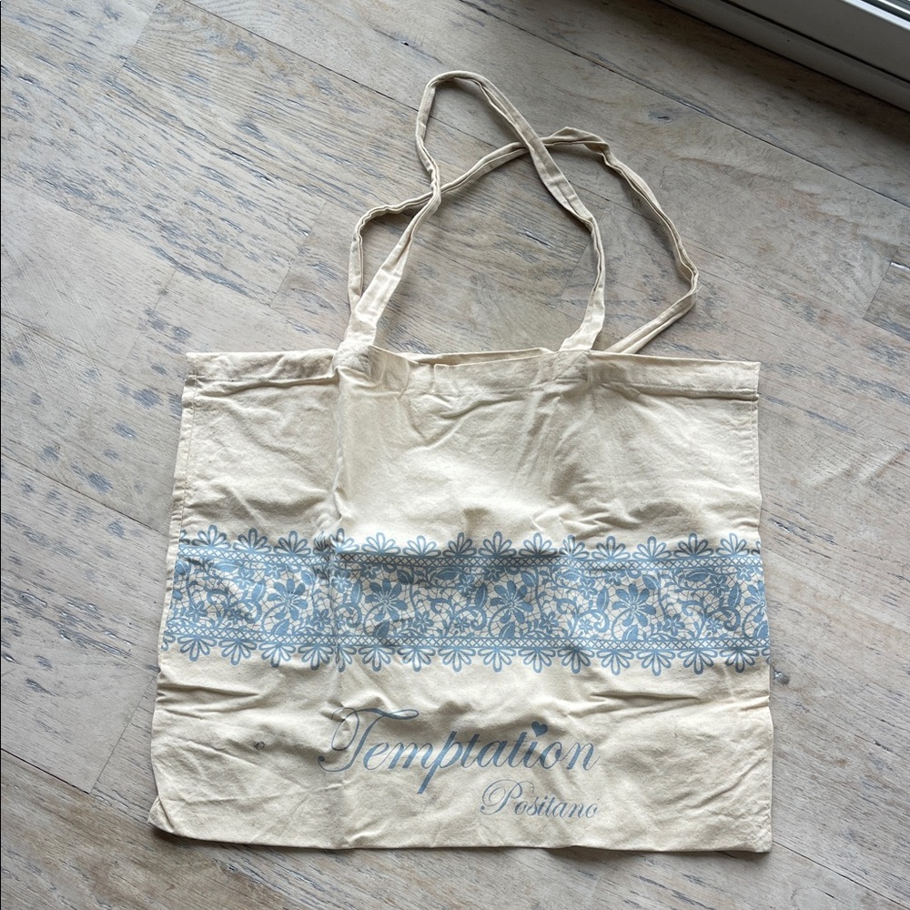 Cream and Blue Tote Bag